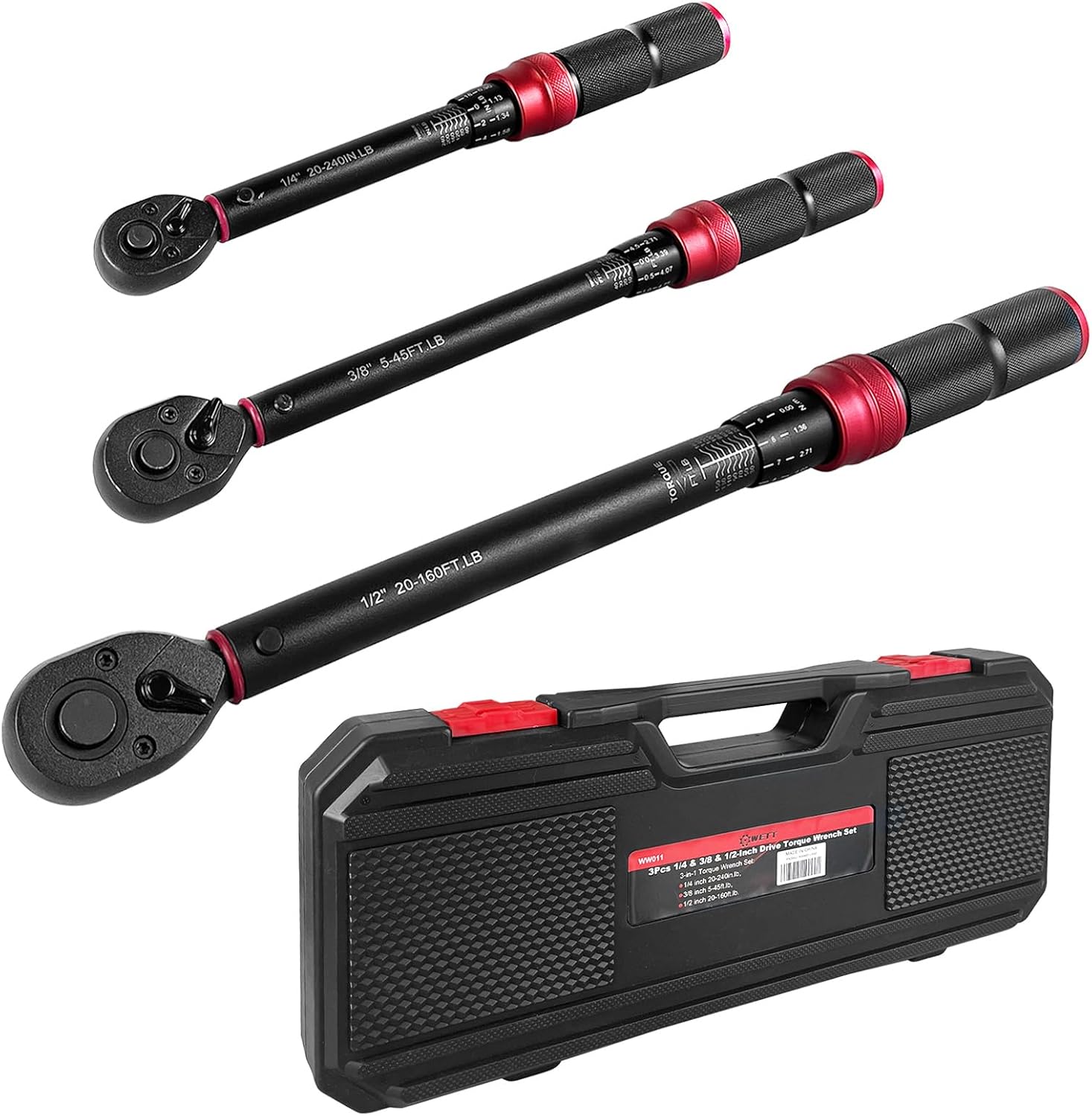 thumbnail interactive-video image 1 of 3-Piece Click Torque Wrench Set 1/4, 3/8, 1/2-Inch Drive, 72-Tooth, Scale Type 1 of 4